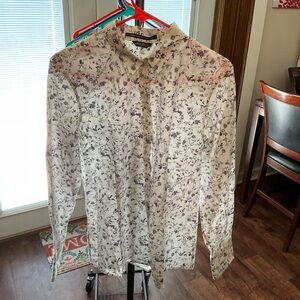 Eddie Bauer Floral Button-Up Shirt - Purple and Black